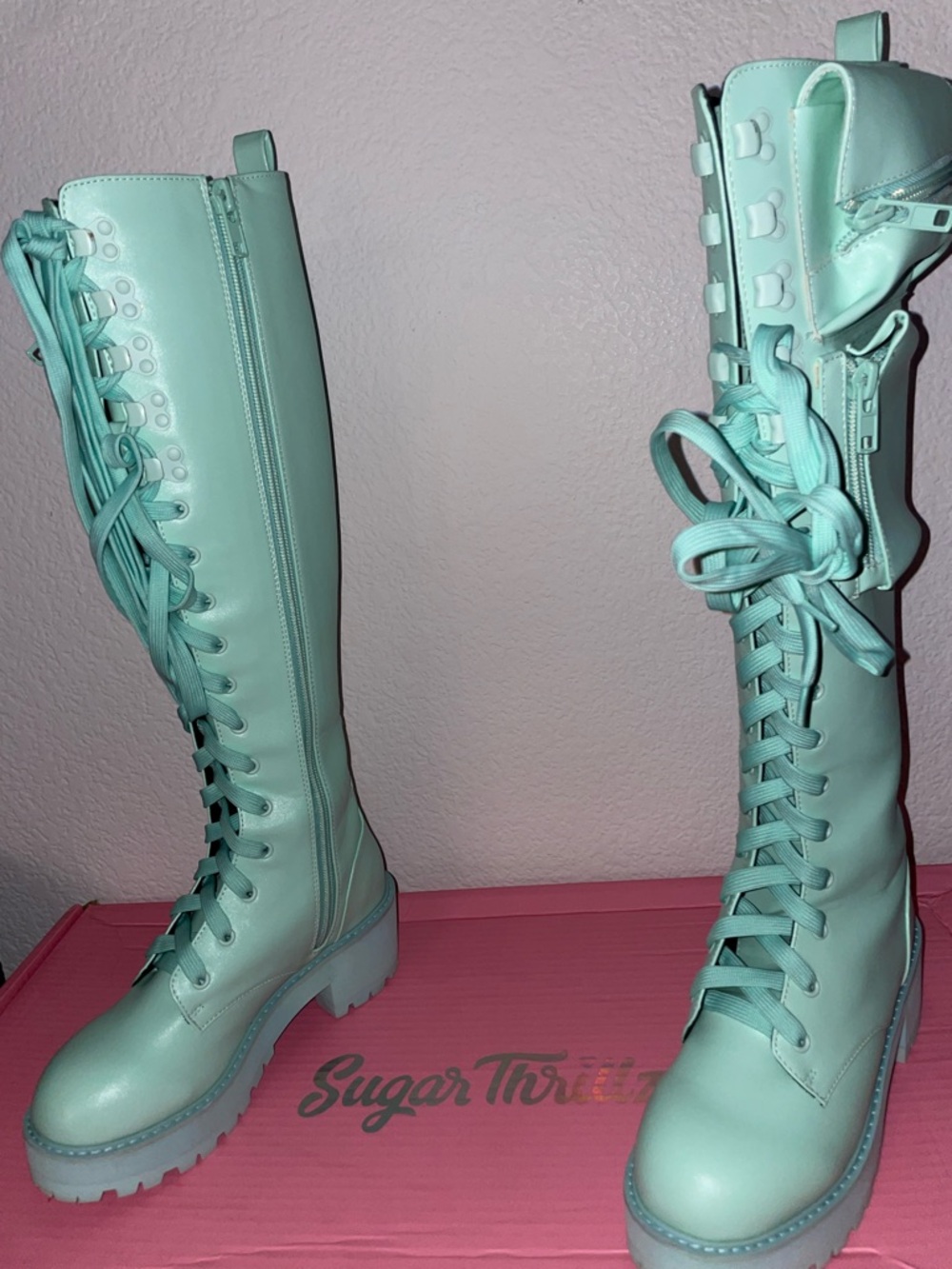 SUGAR THRILLZ MINT OBSIDIAN POCKET COMBAT BOOTS
